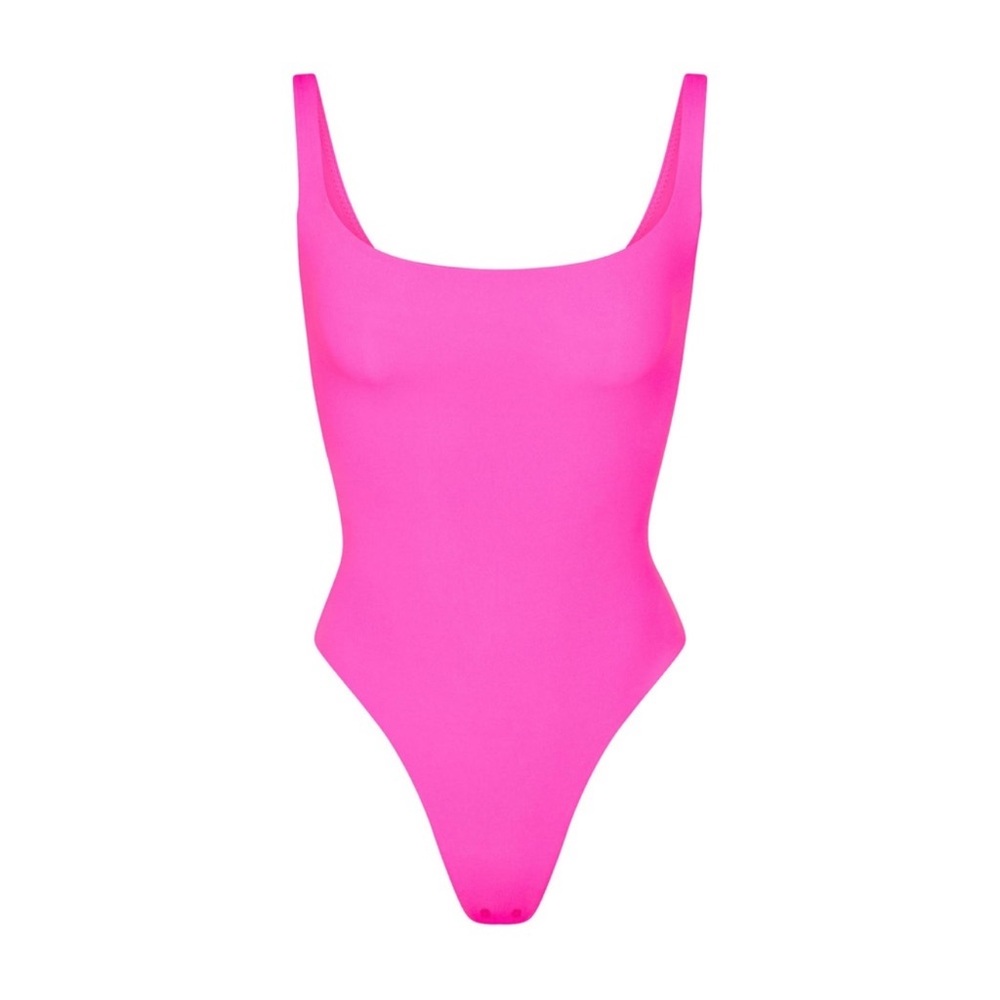 SKIMS NWT Fits Everybody Square Neck Bodysuit - Neon Pink - Picture 4 of 5